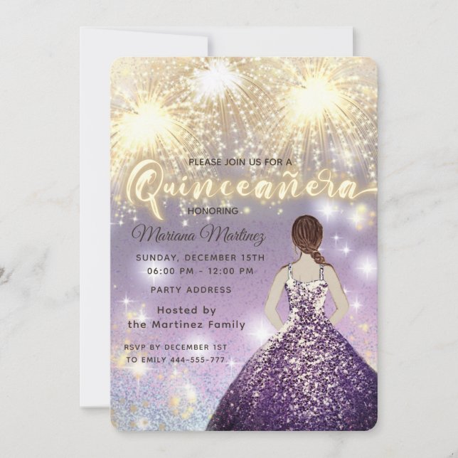 Cool firework glitter elegant gold sparkle  invitation (Front)