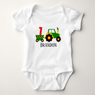 cool first Birthday add name tractor  Baby Bodysuit