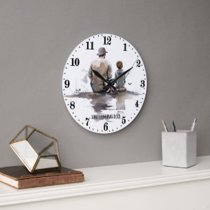 Cool fishing Dad word art Large Clock
