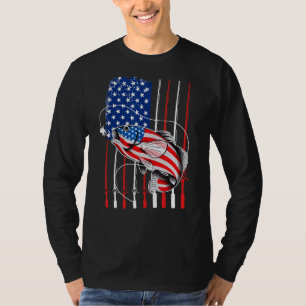 Cool Fishing For Men American Flag USA Fish T-Shirt