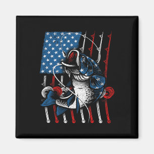 Cool Fishing For Men Women American Flag Usa Fish  Magnet