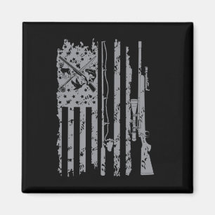 Cool Fishing Rod Hunting Rifle American Flag Gift  Magnet
