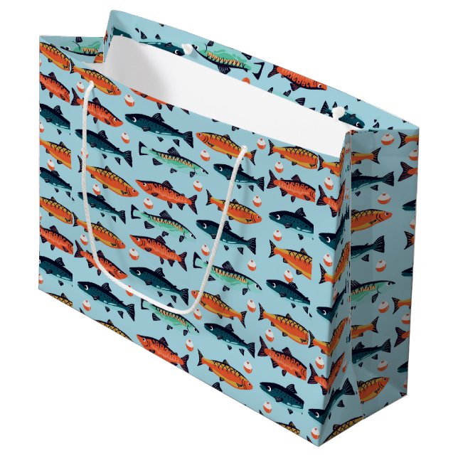 cool fishing tiled pattern party  large gift bag (Front Angled)