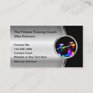 Cool Fitness Training Coach Metallic Barbell Business Card