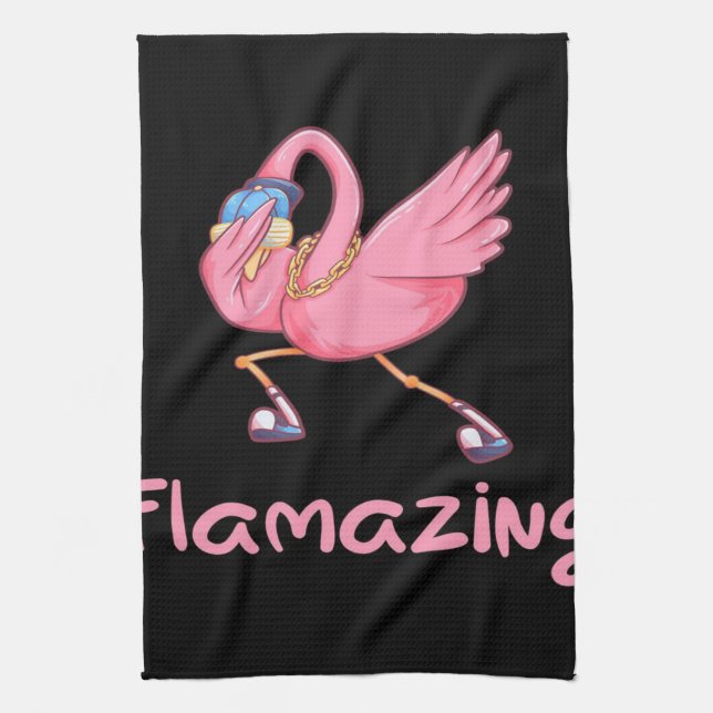Cool Flamazing Dabbing Flamingo Tea Towel (Vertical)