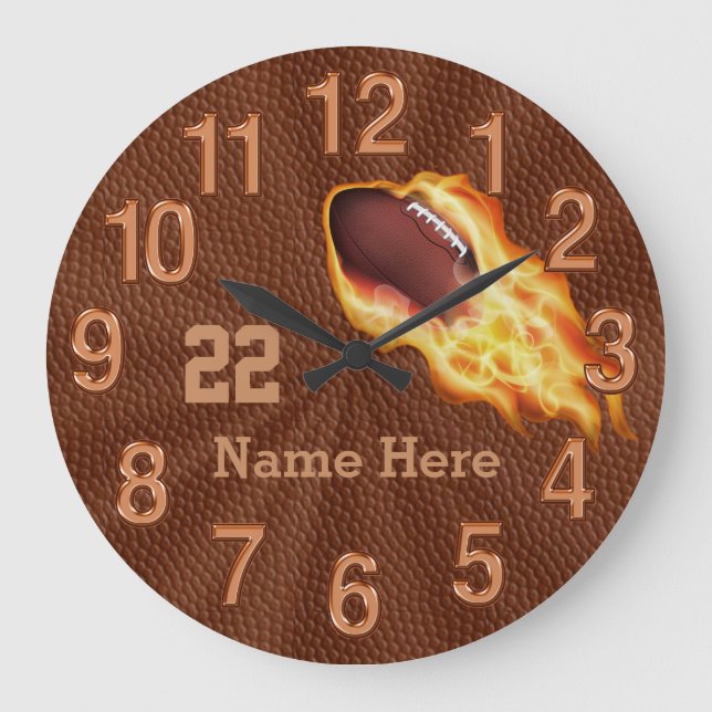 Cool Flaming Football Clocks with NAME and NUMBER (Front)