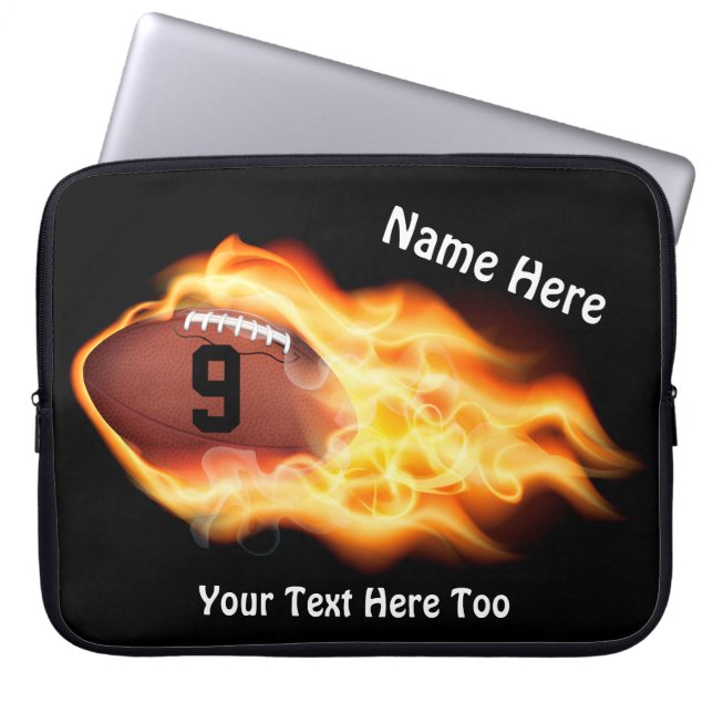 Cool Flaming Football Laptop Case, PERSONALIZED Sleeve (Front)