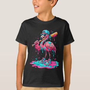 Cool flamingo baseball ice cream drip funny sport T-Shirt