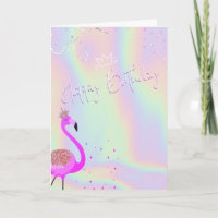 Cool Flamingos Hearts Holographic Birthday