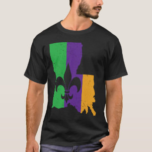 Cool Fleur De Lis Tuesday Map of Louisiana Mardi G T-Shirt