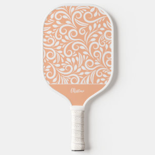 Cool Floral Elegant Peach Monogrammed Name Chic    Pickleball Paddle