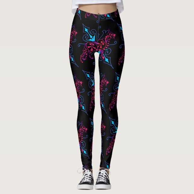 Cool floral German Shepherds illustration Leggings (Front)
