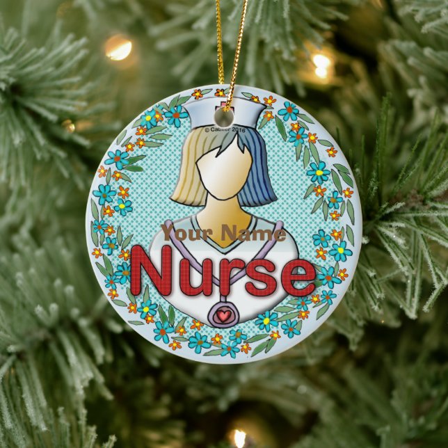 Cool floral nurse  ceramic tree decoration (Tree)