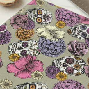 Cool Floral Sugar Skulls Dia de los Muertos Tea Towel