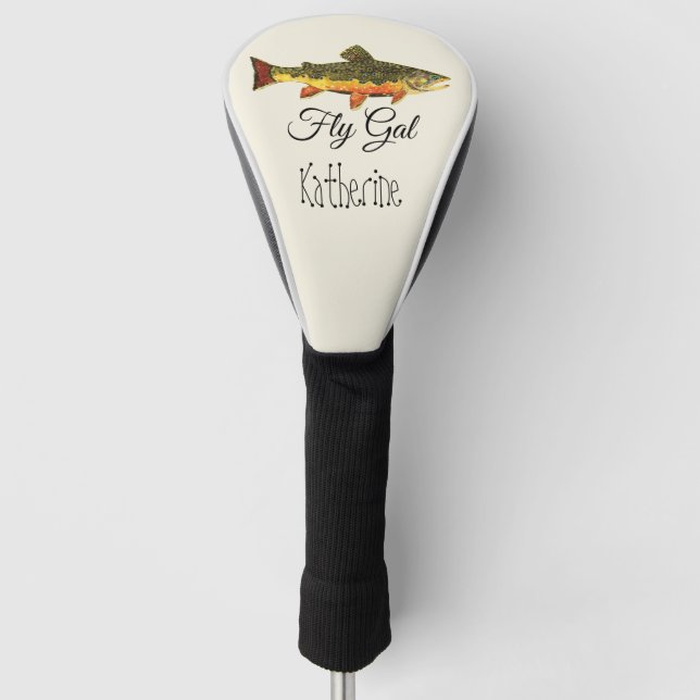 Cool Fly Fishing Woman FLY GAL Brook Trout  Golf Head Cover (Front)