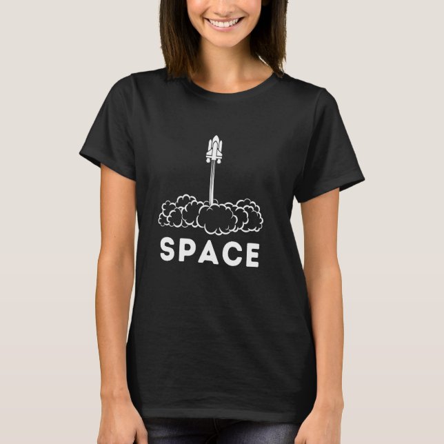 Cool Flying Rocket Spaceship Galaxy Planets Astron T-Shirt (Front)