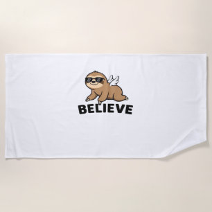 Cool Flying Sloth Believe Funny Motivational Desig Beach Towel
