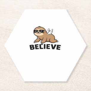 Cool Flying Sloth Believe Funny Motivational Desig Paper Coaster