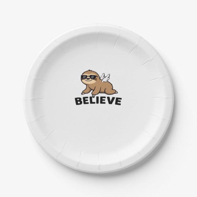Cool Flying Sloth Believe Funny Motivational Desig Paper Plate (Front)