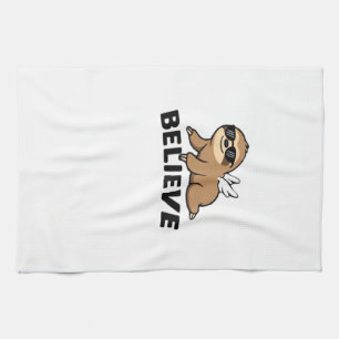 Cool Flying Sloth Believe Funny Motivational Desig Tea Towel