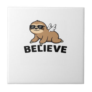 Cool Flying Sloth Believe Funny Motivational Desig Tile