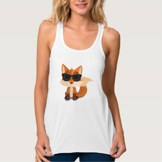 Cool Fox Wearing Sunglasses Cute Cartoon Animal Singlet