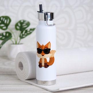 Cool Fox Wearing Sunglasses Cute Cartoon Water Bottle