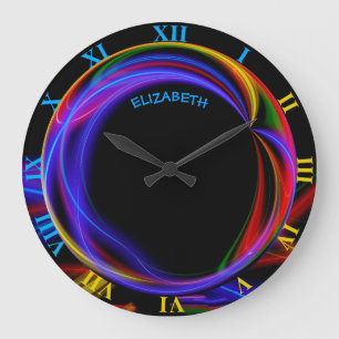 Cool Fractal Psychedelic Neon Glow Abstract Ball Large Clock