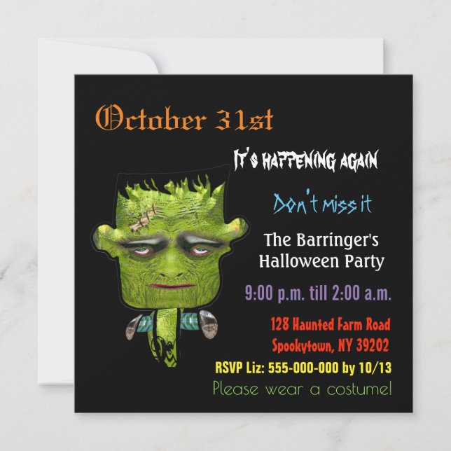Cool Frank Fright  Halloween SQUARE Invitation (Front)