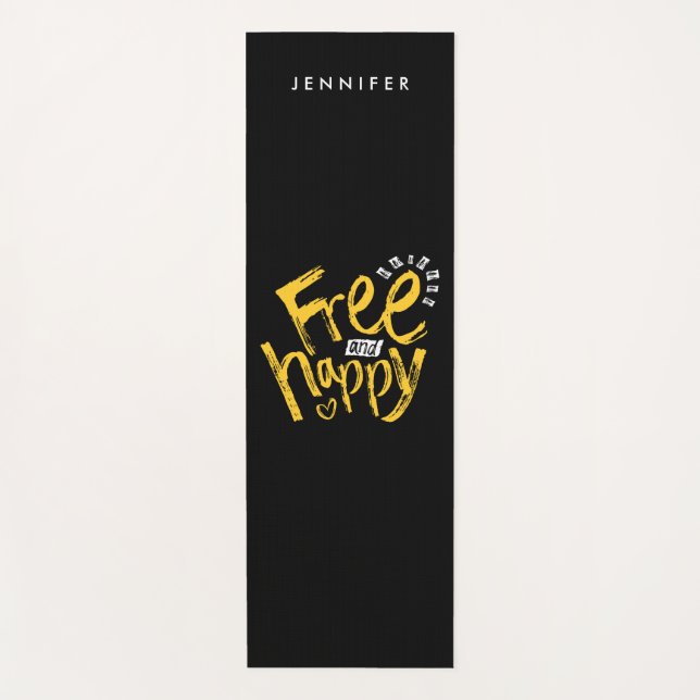  Cool Free And Happy Yellow Black Handwrittenypo Yoga Mat (Front)