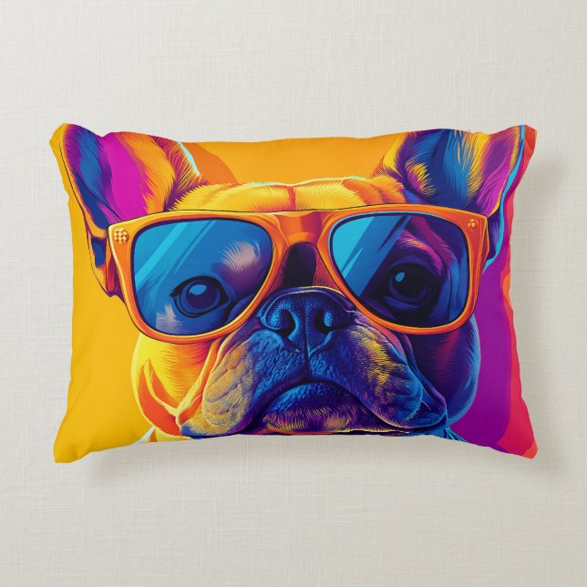 Cool French bulldog dog with sunglasses Decorative Cushion (Front)
