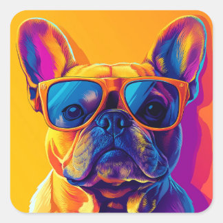 Cool French bulldog dog with sunglasses Square Sticker
