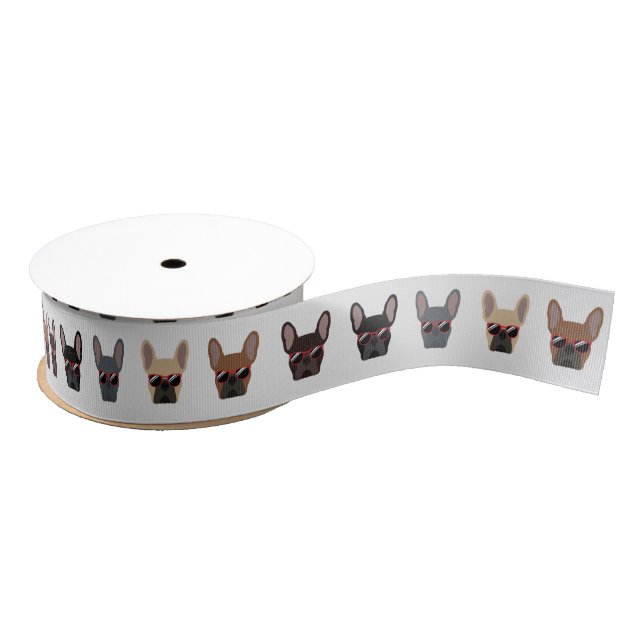 Cool French Bulldogs Wearing | Frenchie Pattern Grosgrain Ribbon (Spool)