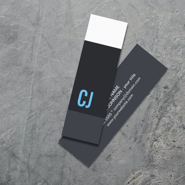 Cool Fresh Blue White Stripes Monogram Consultant Mini Business Card (Creator Uploaded)