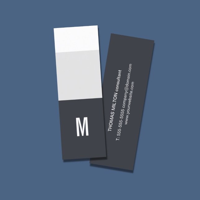 Cool Fresh Blue White Stripes Monogram Consultant Mini Business Card (Creator Uploaded)