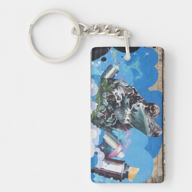 Cool Frog Between Spray Cans Graffiti Key Ring (Front)