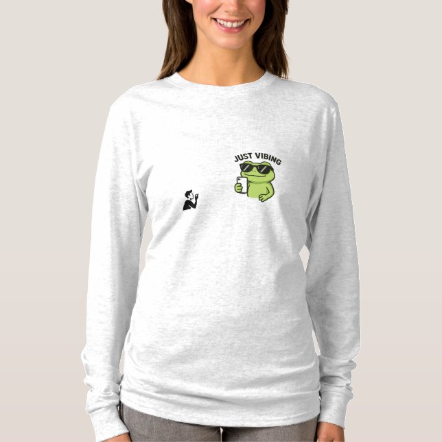 Cool Frog “Just Vibing” Funny T-Shirt (Front)
