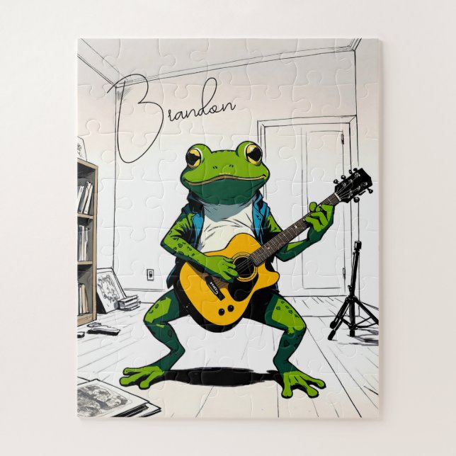 Cool Frog Playing Guitar in Bedroom Studio Jigsaw Puzzle (Vertical)