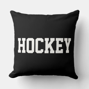 Cool Fun Athletic Bold White HOCKEY Text On Black Cushion