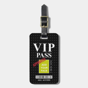 Cool fun black and white customisable VIP Pass… Luggage Tag