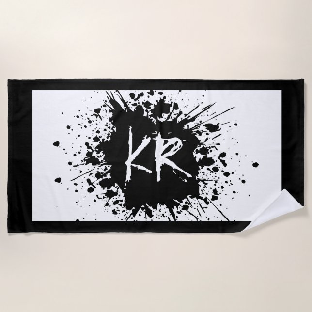 Cool Fun Black White Monogram Modern Beach Towel (Front)