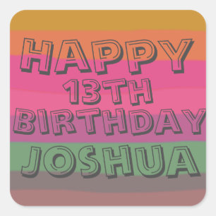 Cool Fun Boys Colourful Cartoon Text Birthday Square Sticker