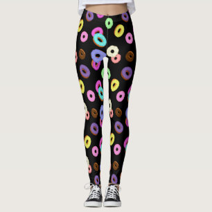 Cool fun colourful doughnuts pattern black leggings