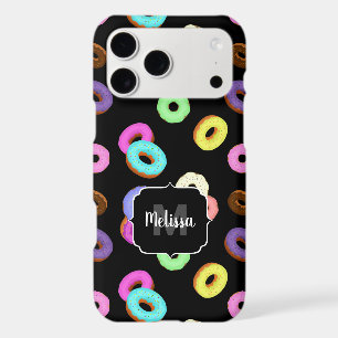 Cool fun colourful doughnuts pattern black Monogra