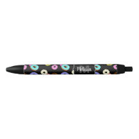 Cool fun colourful doughnuts pattern black Monogra