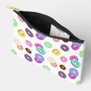 Cool fun colourful doughnuts pattern white accessory pouch