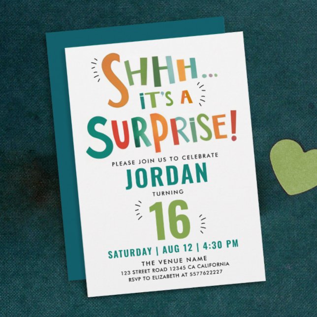 Cool Fun Colourful Surprise Party Brush Kids Typo  Invitation (Creator Uploaded)