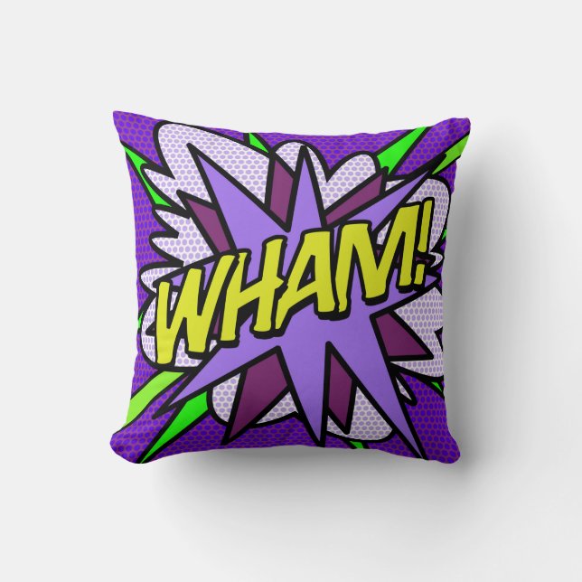 Cool Fun Comic Book WHAM Modern Purple Cushion (Front)