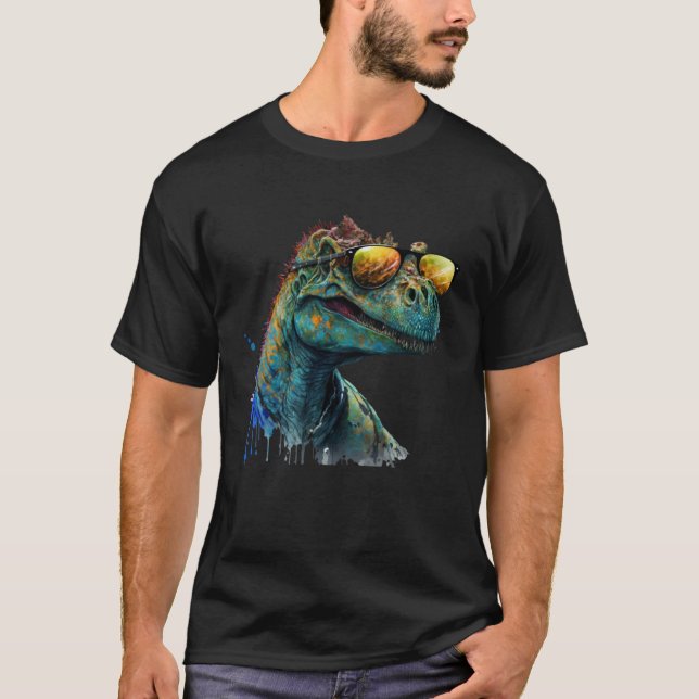 Cool fun dinosaur raptor with sunglasses  2 T-Shirt (Front)