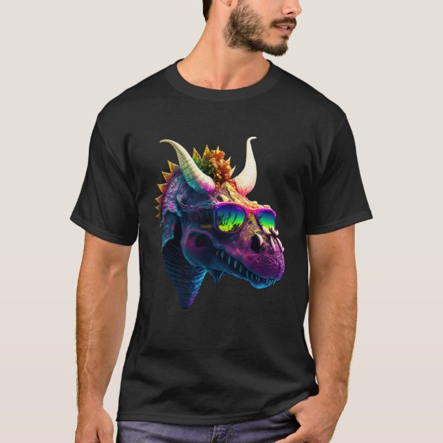 Cool fun dinosaur triceratops sunglasses T-Shirt (Front)